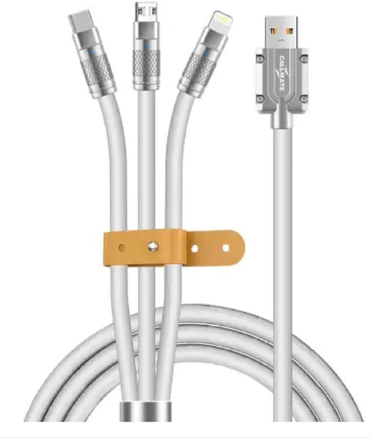 UK-0916 3 In 1 Data Cable | Fast Charging Portable Cord For Travel/Outdoor With USB Type-C -iOS &amp; Micro Port | Fast Charger