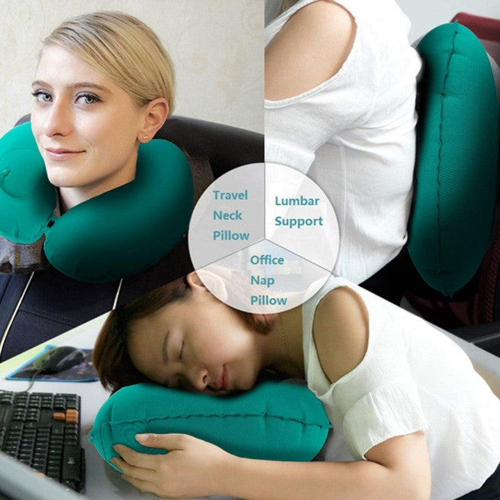 UK-0379 Neck Pillow for Travel, 1 Piece Set Head Rest Combination, with Premium Eye Mask and Earplug, Men and Women Flights Inflatable Travel Pillow, for Planes